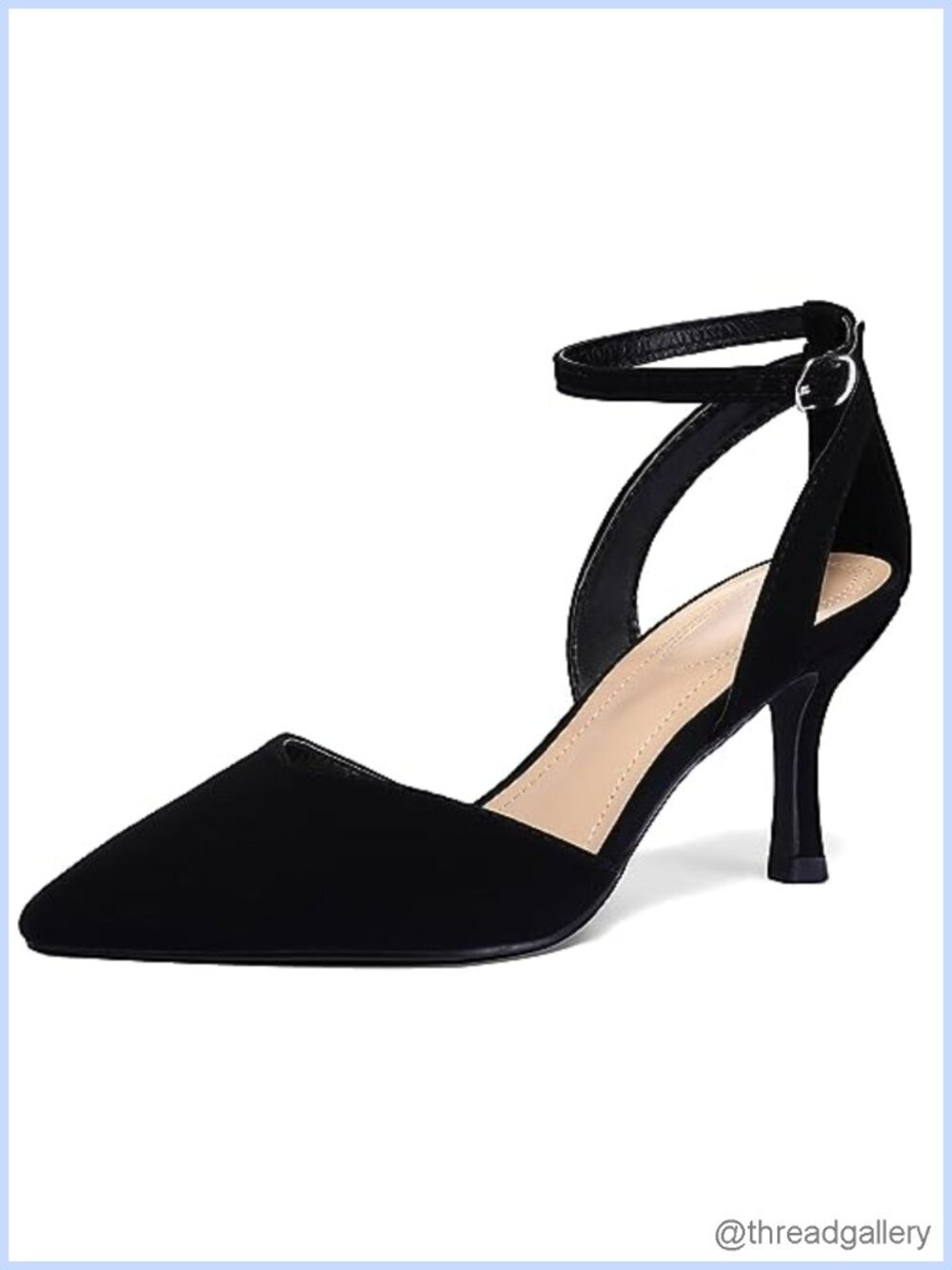 PU Suede Kitten Heel Closed Toe Dress Pumps Ankle Strap Semi Formal